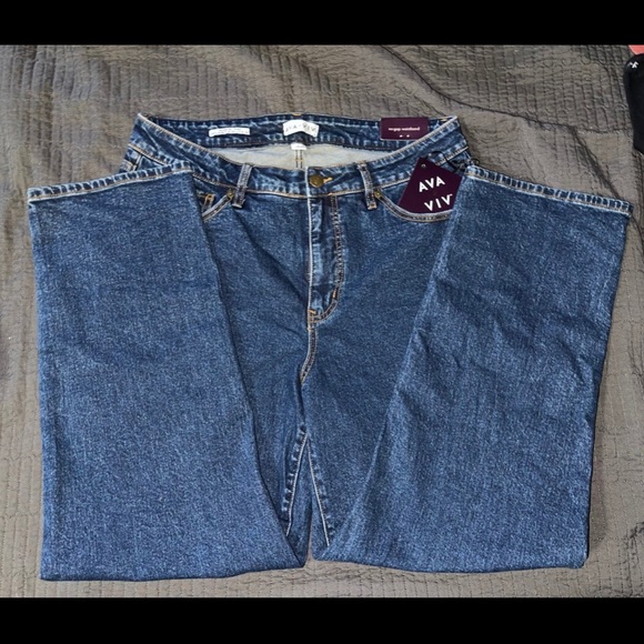 Ava & Viv Womens High Rise Straight Leg Full Jeans Dark Blue,Size 16 - Picture 5 of 7